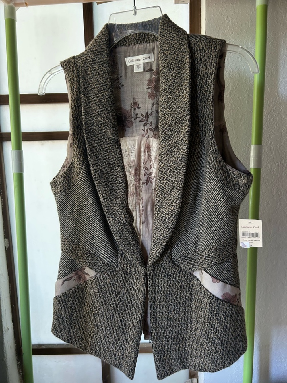 Coldwater Creek Gray Taupe Knit Shawl Collar Vest